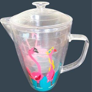 Retro Pink Flamingo Pitcher 64oz Insulated Clear Plastic Lid Fun Pool Party VTG